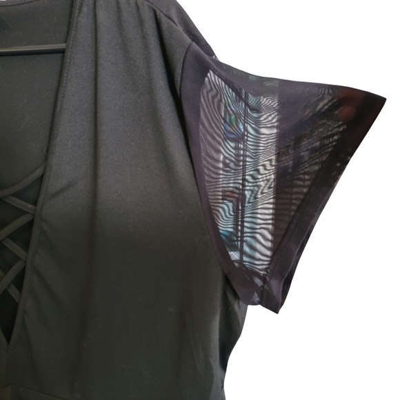 Shein‎ Curve Peplum Top Criss Cross V Neck Mesh Sleeve Plus Size 4XL - Picture 2 of 7